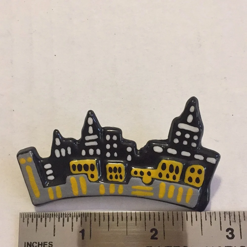 Cityscape brooch hand made and hand-painted​ yellow black architectural